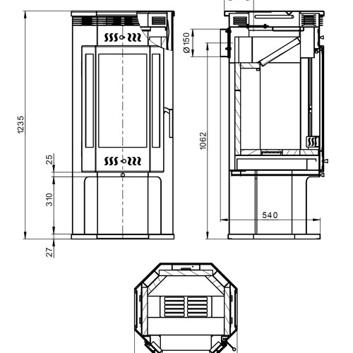 Печь-Камин ASTON 11кВт (180 м3) пристенно-угловой Ø 150мм Амфиболит-4