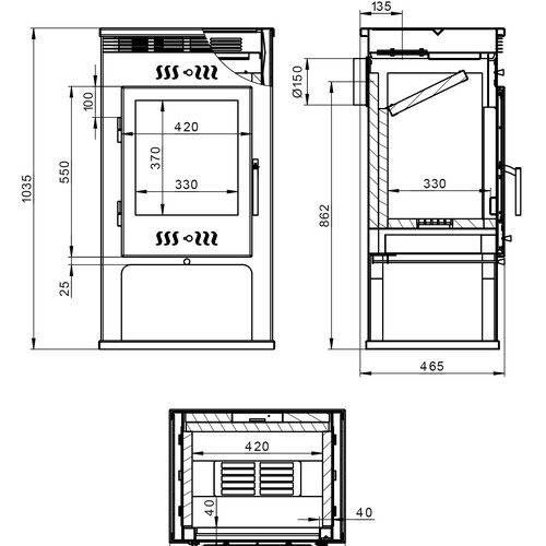 Печь-Камин ASTON 11кВт (180 м3) Ø 150мм Талькохлорит-3