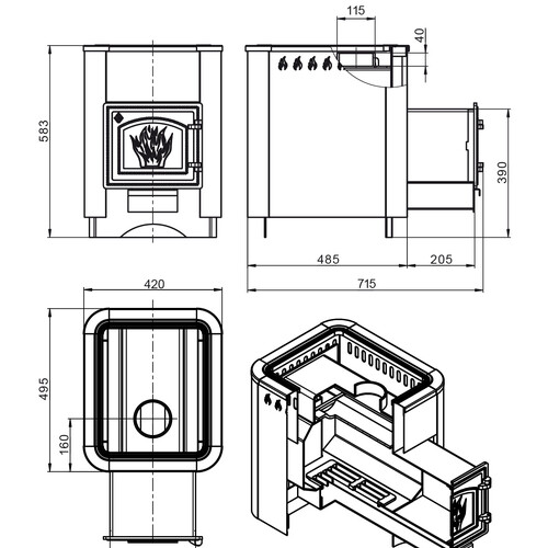 Печь ВЕЗУВИЙ Русичъ Антрацит 12 (ДТ-3)-4