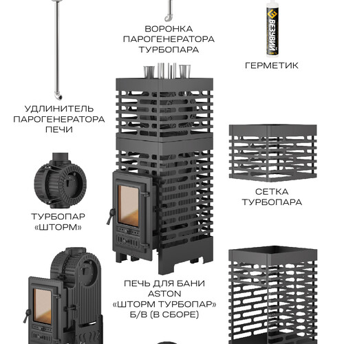 Печь для бани ASTON «Шторм Турбопар» б/в (чугун)-12