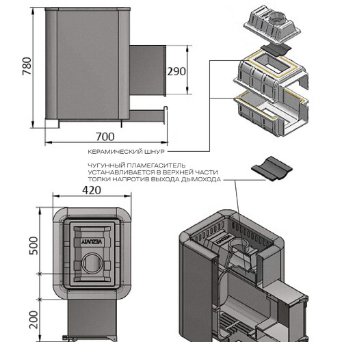 Печь ВЕЗУВИЙ Сенсация 28 Антрацит (ДТ-4)-3