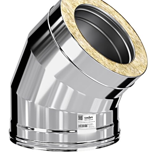Колено Craft утепленное угол 135° нержавеющее (316/0,8/304/0,5мм) ф120/220 по воде-1