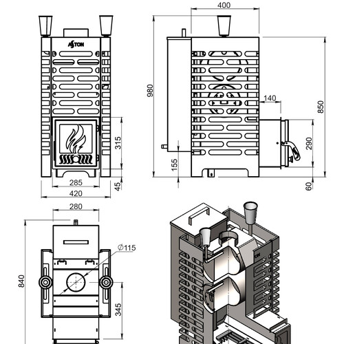 Печь для бани ASTON 20 INOX 