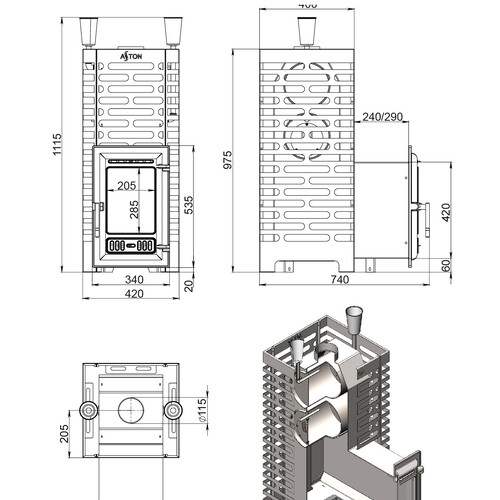 Печь для бани ASTON 24 INOX (310) Long-6
