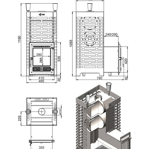 Печь для бани ASTON 30 INOX (320) Long-2