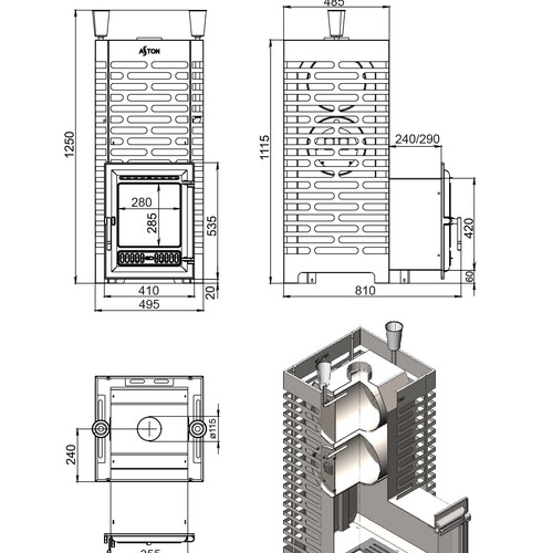 Печь для бани ASTON 30 INOX (310) Long-2