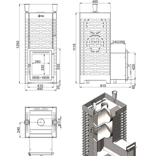 Печь для бани ASTON 38 INOX  Long-7