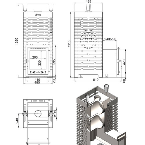 Печь для бани ASTON 38 INOX  Long-3