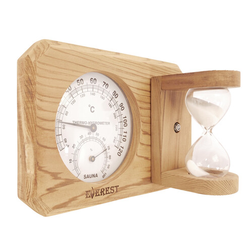 Термогигрометр мини EVEREST c часами, кедр (TG-09 white)-3