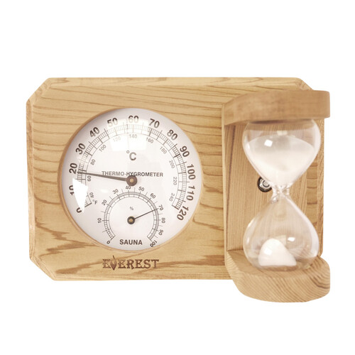 Термогигрометр мини EVEREST c часами, кедр (TG-09 white)-2