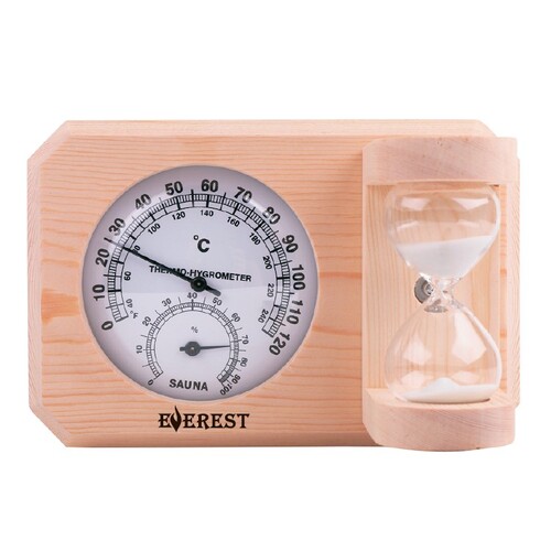 Термогигрометр мини EVEREST c часами, кедр (TG-09 white)-1