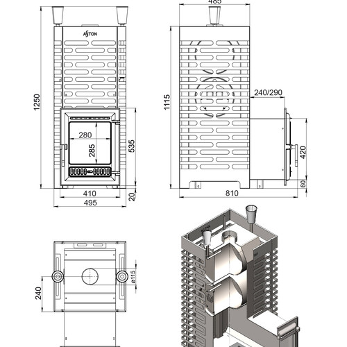 Печь для бани ASTON 38 INOX (320) Long-3