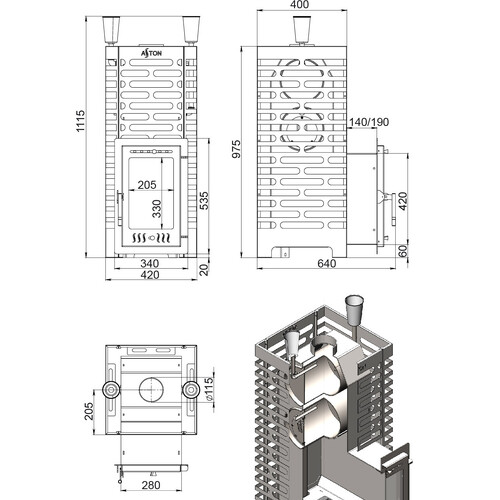 Печь для бани ASTON 24 INOX (310М)-8