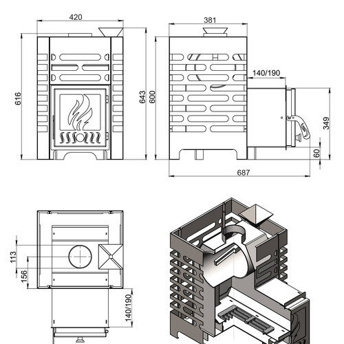 Печь для бани ASTON 12 стекло с баком на трубе 50л Ø115 (AISI 439)-3