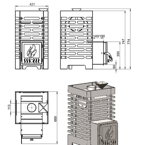 Печь для бани ASTON 16 с баком на трубе 50л Ø115 (AISI 439)-3