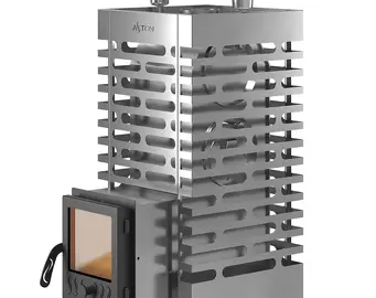 Печь для бани ASTON 20 INOX стекло с баком на трубе 50л Ø115 (AISI 439)