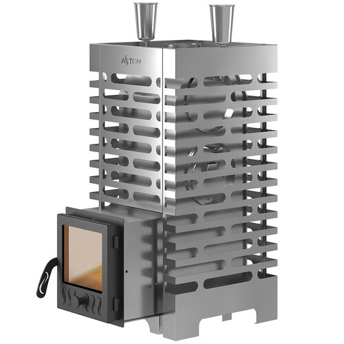 Печь для бани ASTON 20 INOX стекло с баком на трубе 50л Ø115 (AISI 439)-1