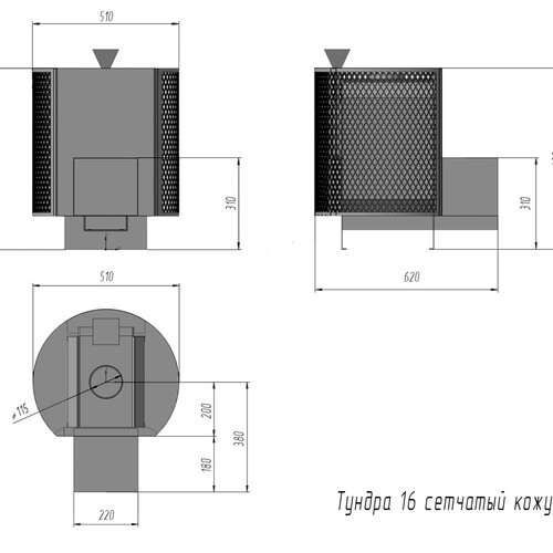 Печь Тундра-16 со стеклом сетчатый кожух Закрытая каменка-8